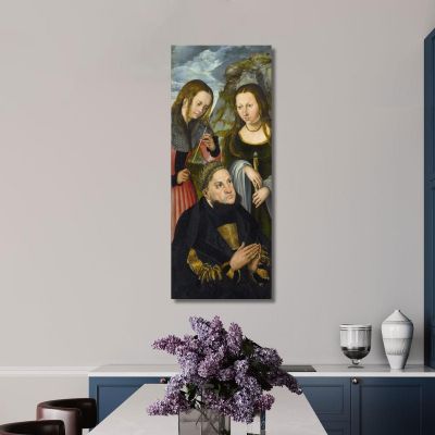 Der Kurfürst Friedrich Der Weise Von Sachsen (1463–1525) Mit Den Heiligen Ursula (Links) Und Genoveva (Rechts) Lucas Cranach the Elder, lce66 drucken auf leinwand