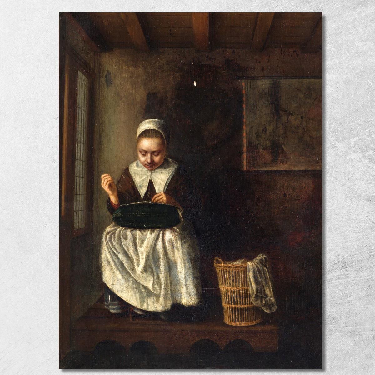 Una Ragazza Che Cuce Nicolaes Maes nma1 quadro stampa su tela Una Ragazza Che Cuce Nicolaes Maes nma1 quadro stampa su tela