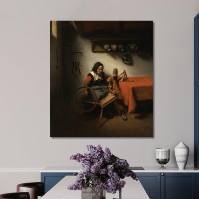 Old Woman Spinning Nicolaes Maes, nma9 canvas print