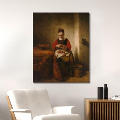 Young Woman Peeling Apples Nicolaes Maes, nma44 canvas print