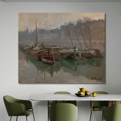 Barcas En El Sena Santiago Rusiñol, srs4 cuadro en lienzo