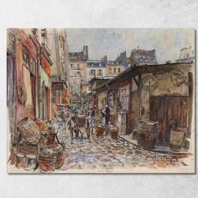 Il Marché Des Enfants-Rouges Lato Ovest Sotto La Pioggia Nel 1907 3° Arrondissement Frédéric Houbron fhb23 quadro stampa su tel