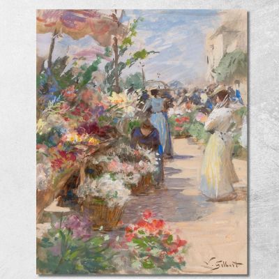 Il Mercato Dei Fiori Victor Gabriel Gilbert vgg34 quadro stampa su tela