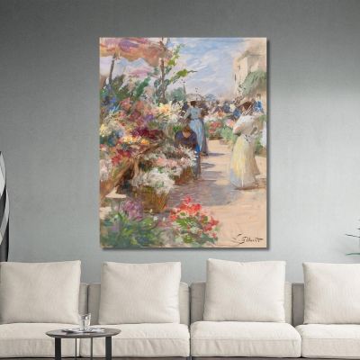 Il Mercato Dei Fiori Victor Gabriel Gilbert, vgg34 quadro stampa su tela
