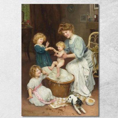 Il Bagnetto Del Bebè Arthur John Elsley aje5 quadro stampa su tela