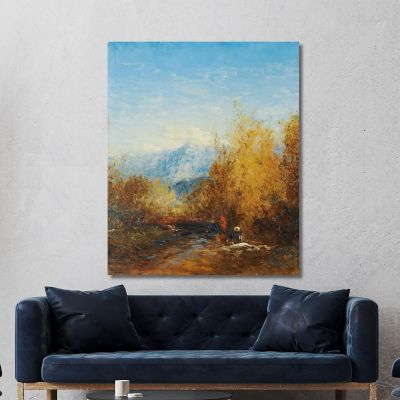 Eine Gruppe Von Menschen In Einer Berglandschaft Félix Ziem, fzm1 drucken auf leinwand