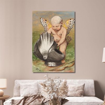 Cherub With Helmet Hans Thoma, hth18 canvas print
