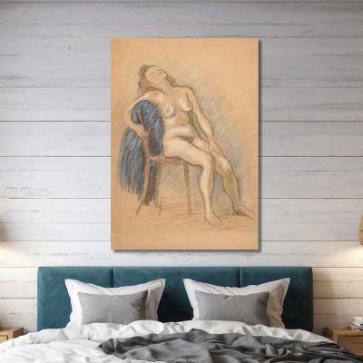 Akt, Sitzend Auf Einem Stuhl Zygmunt Waliszewski, zwl31 drucken auf leinwand
