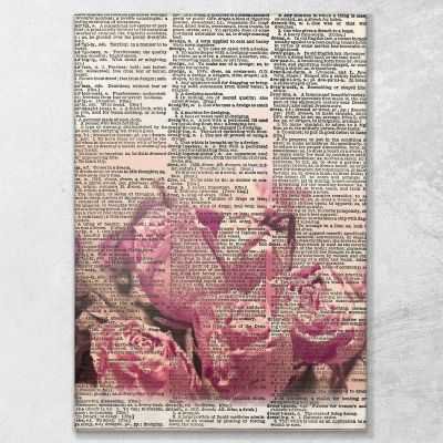 Quadro su dizionario Rose rosa dizionari antichi stampa su tela diz8