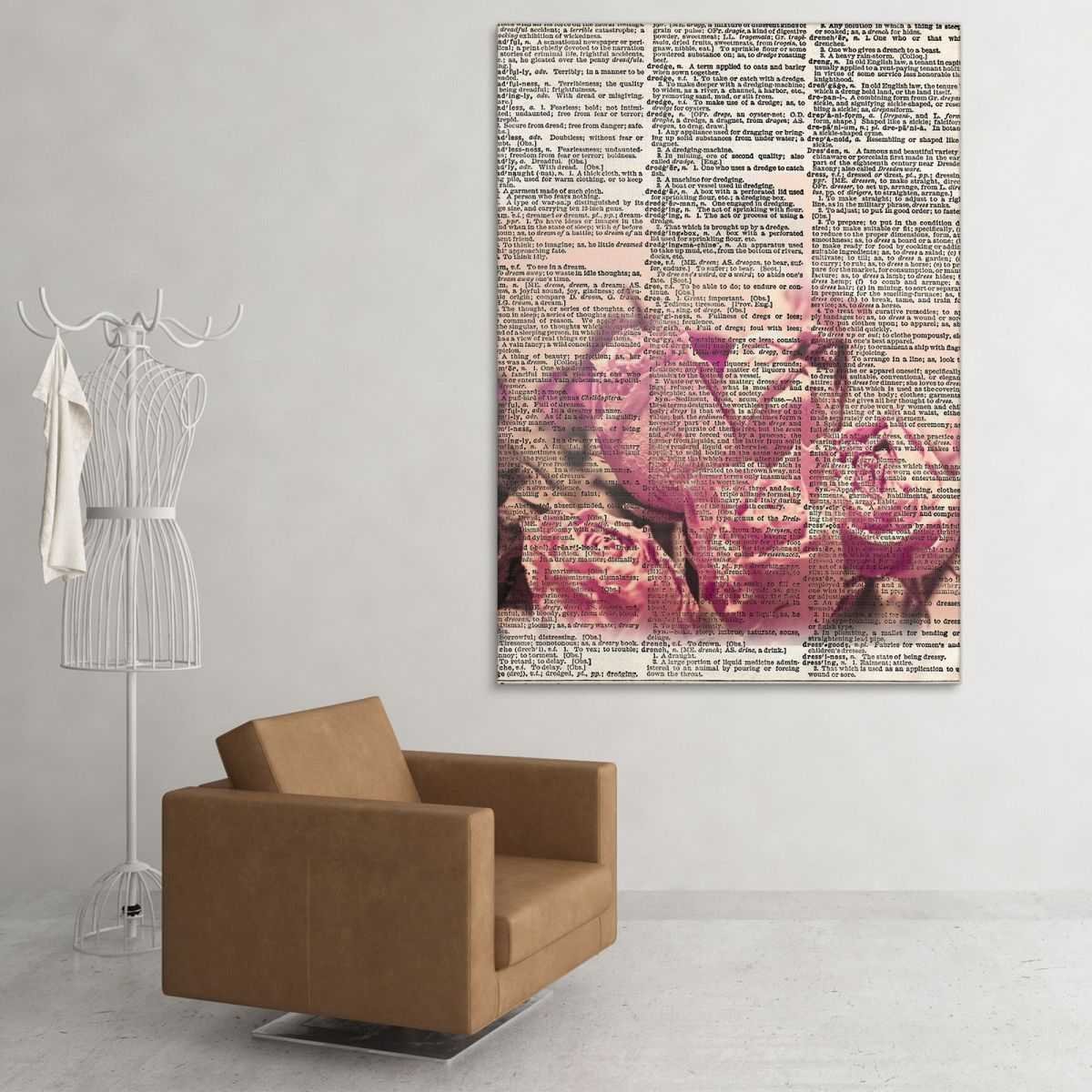 Quadro su dizionario Rose rosa dizionari antichi stampa su tela diz8