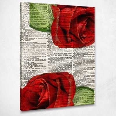 Quadro su dizionario Rose rosse dizionari antichi stampa su tela diz12