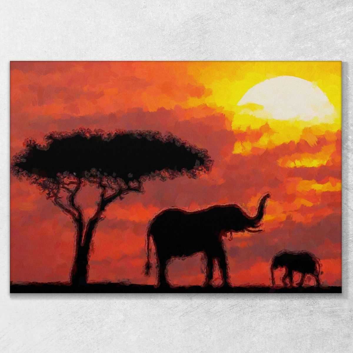 ❤️ Quadro etnico elefanti al tramonto quadro africano stampa su tela afr3