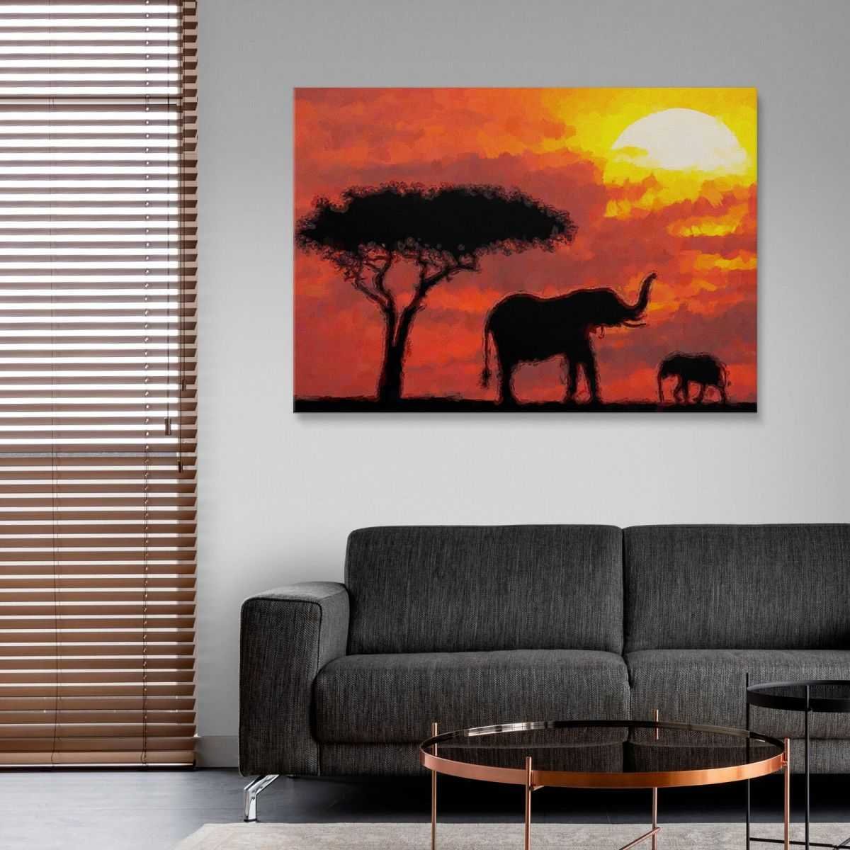 ❤️ Quadro etnico elefanti al tramonto quadro africano stampa su tela afr3