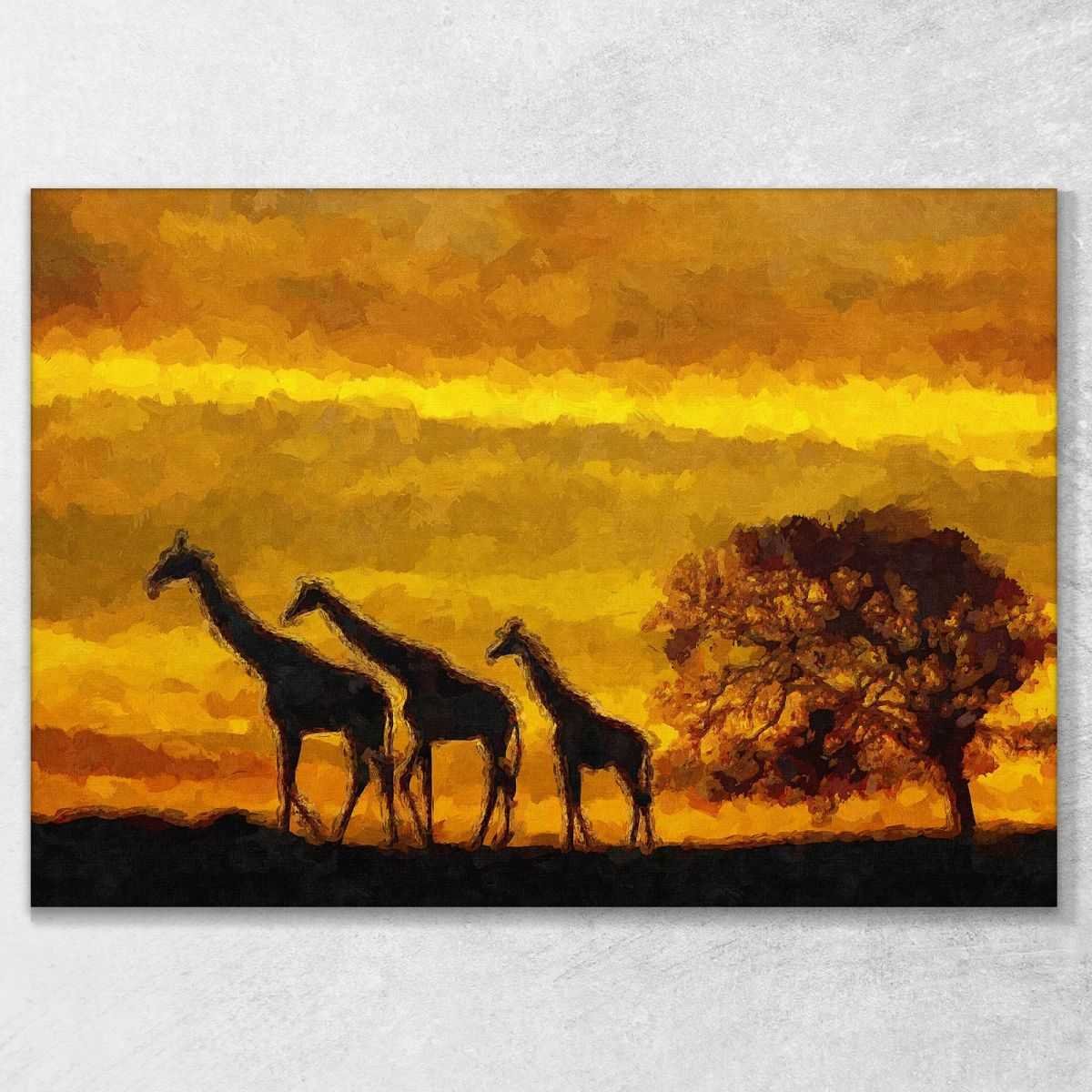 ❤️️ Quadro etnico giraffe al tramonto quadro africano stampa su tela afr8