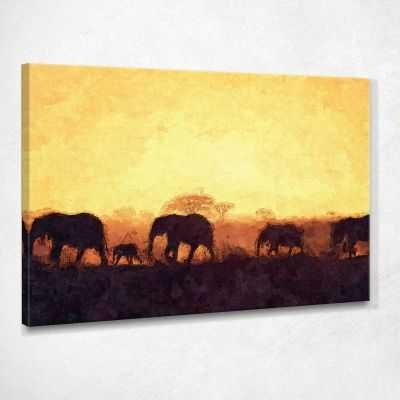 ❤️️ Quadro etnico mandria di elefanti quadro africano stampa su tela afr10