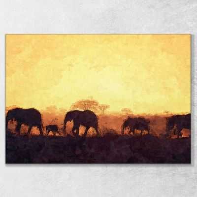 ❤️️ Quadro etnico mandria di elefanti quadro africano stampa su tela afr10