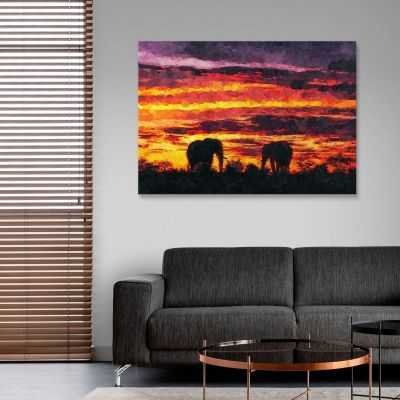 ❤️️ Quadro etnico coppia di elefanti al tramonto africano stampa su tela afr40