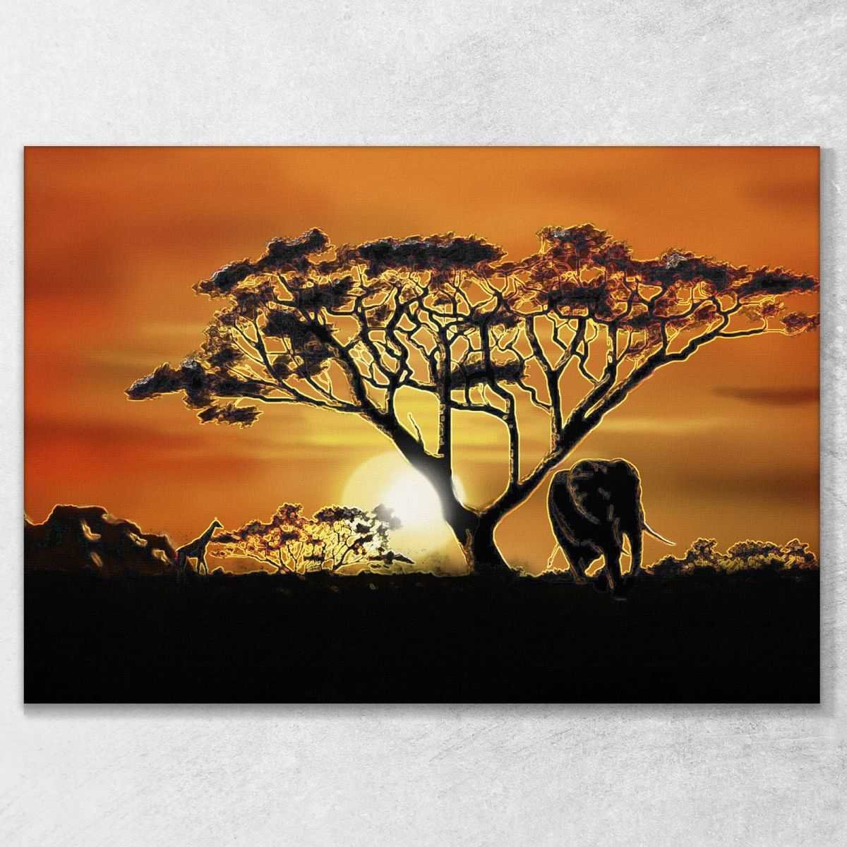❤️️ Quadro etnico acacia con elefante quadro africano stampa su tela afr60