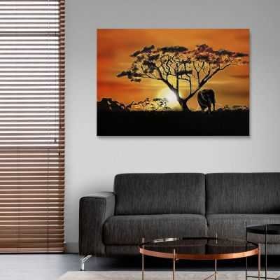 ❤️️ Quadro etnico acacia con elefante quadro africano stampa su tela afr60