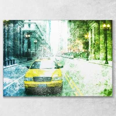 ❤️ Quadro astratto Taxi giallo vintage quadro moderno stampa su tela as9