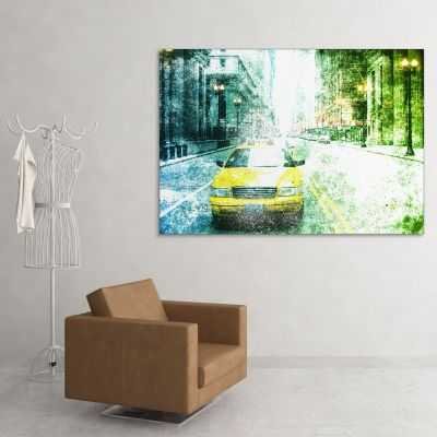 ❤️ Quadro astratto Taxi giallo vintage quadro moderno stampa su tela as9