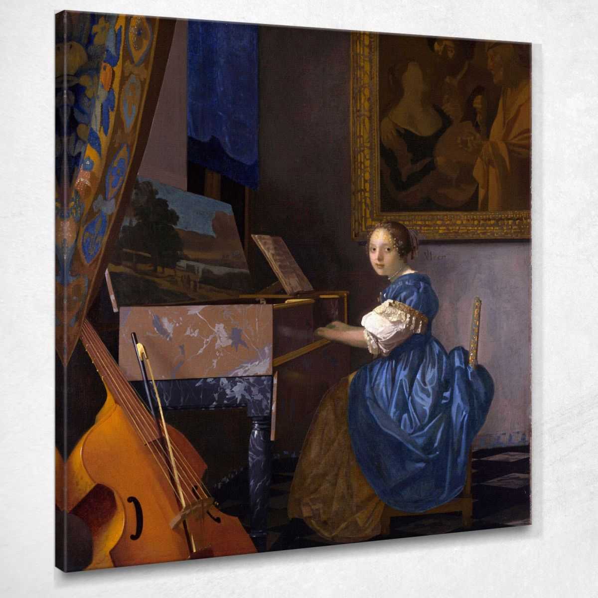 Donna Seduta Alla Spinetta Vermeer Jan quadro stampa su tela JV4