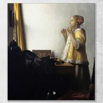 Giovane Donna Con Collana Di Perle Vermeer Jan quadro stampa su tela JV36