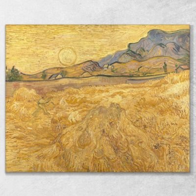 Campo Di Grano Con Mietitrice E Sole Van Gogh Vincent stampa su tela vvg183