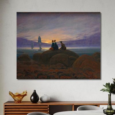 Lever De Lune Sur La Mer Caspar David Friedrich, cdf18 tableau impression sur toile