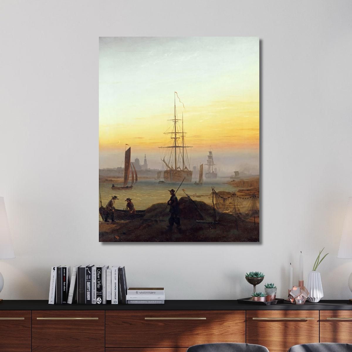 Navi Nel Porto Di Greifswald Caspar David Friedrich cdf22 quadro stampa su tela