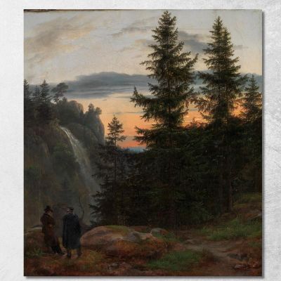 Due Uomini Davanti A Una Cascata Al Tramonto Caspar David Friedrich cdf39 quadro stampa su tela
