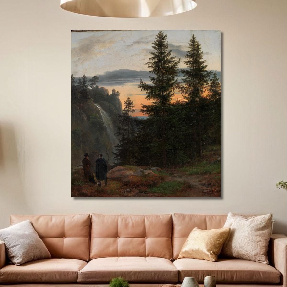 Due Uomini Davanti A Una Cascata Al Tramonto Caspar David Friedrich cdf39 quadro stampa su tela