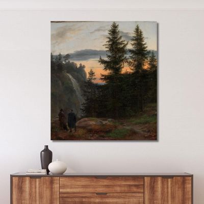 Due Uomini Davanti A Una Cascata Al Tramonto Caspar David Friedrich cdf39 quadro stampa su tela