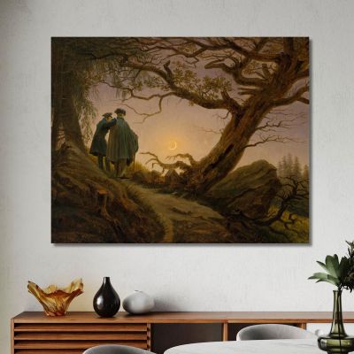 Two Men Contemplating The Moon Caspar David Friedrich, cdf40 canvas print