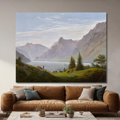Paesaggio Con Lago Di Montagna Al Mattino Caspar David Friedrich, cdf12 quadro stampa su tela