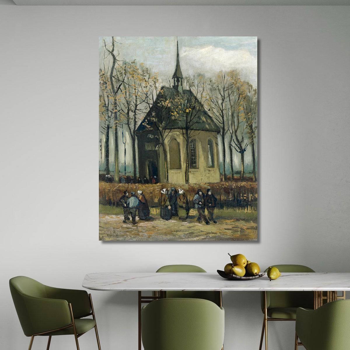 Congregazione Che Lascia La Chiesa Riformata Di Nuenen Vincent van Gogh vvg318 quadro stampa su tela