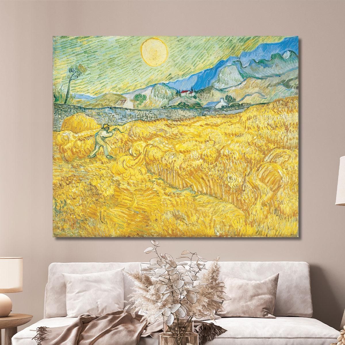 Campo Di Grano Dietro L'Ospedale Saint-Paul Con Un Mietitore Vincent van Gogh vvg337 quadro stampa su tela