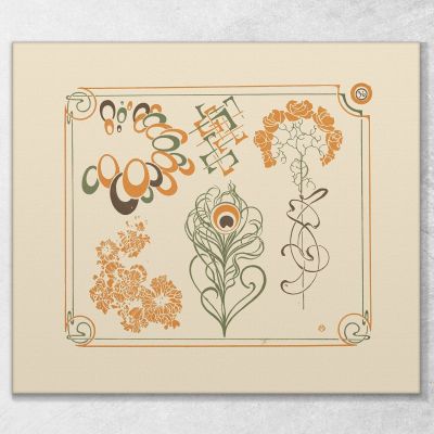 Disegno Astratto Basato Su Fiori E Forme Curvilinee Alphonse Mucha amu5 quadro stampa su tela