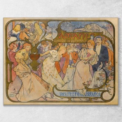 Amanti Alphonse Mucha amu14 quadro stampa su tela