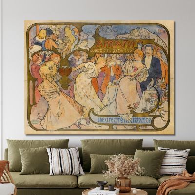 Amanti Alphonse Mucha amu14 quadro stampa su tela