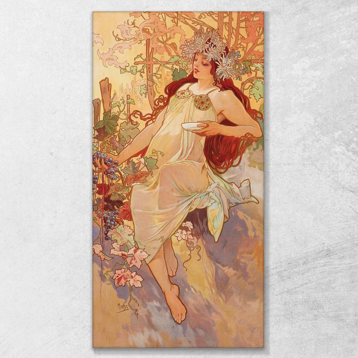 Reproduction Sur Toile Alfons Mucha – Les Quatre Saisons – Encadré 63x93cm – Neuf