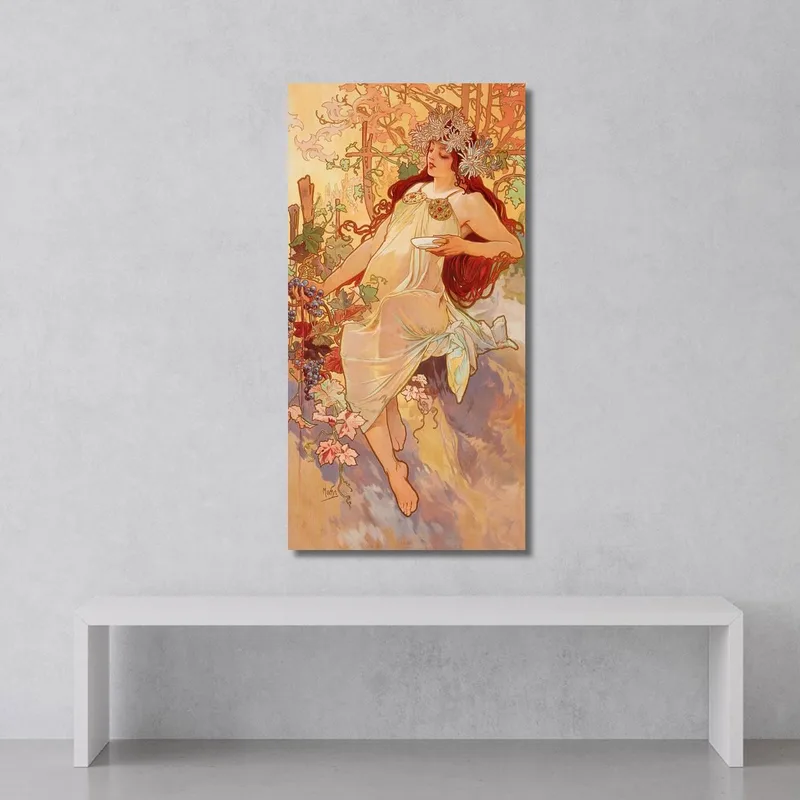 Tenture Murale Alphonse Mucha 'Automne' - 60x26 Pouces, Neuve, Coton/polyester, Belgique