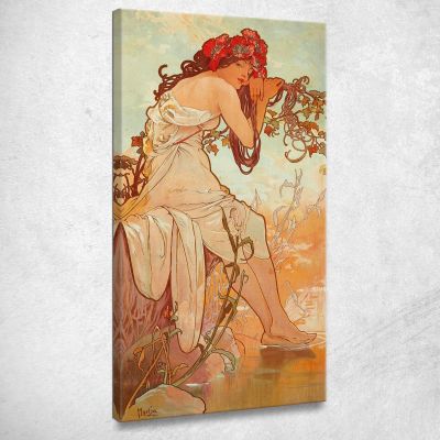 Estate Quattro Stagioni Alphonse Mucha amu113 quadro stampa su tela