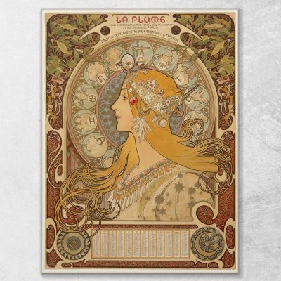 Zodiaco La Piuma Alphonse Mucha amu140 quadro stampa su tela