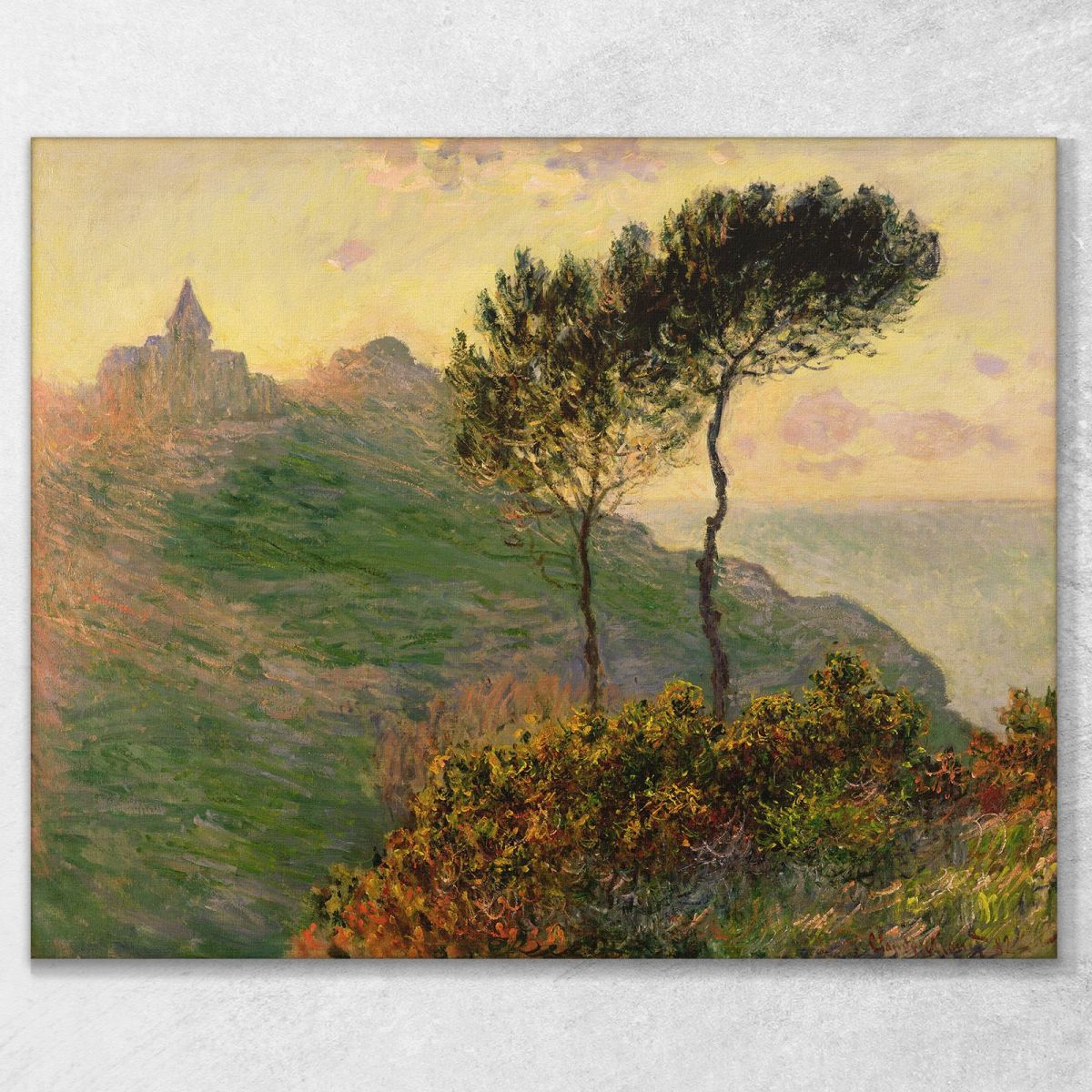 La Chiesa Di Varengeville Contro Il Tramonto 1882 Claude Monet mnt72 quadro stampa su tela