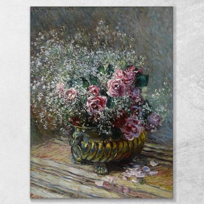 Fleurs Dans Un Pot, Roses Et Brouillard Claude Monet, mnt238 tableau impression sur toile