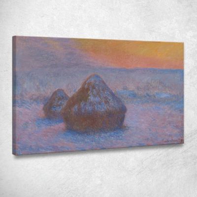 Pile Di Grano Effetto Neve Al Tramonto Claude Monet mnt313 quadro stampa su tela