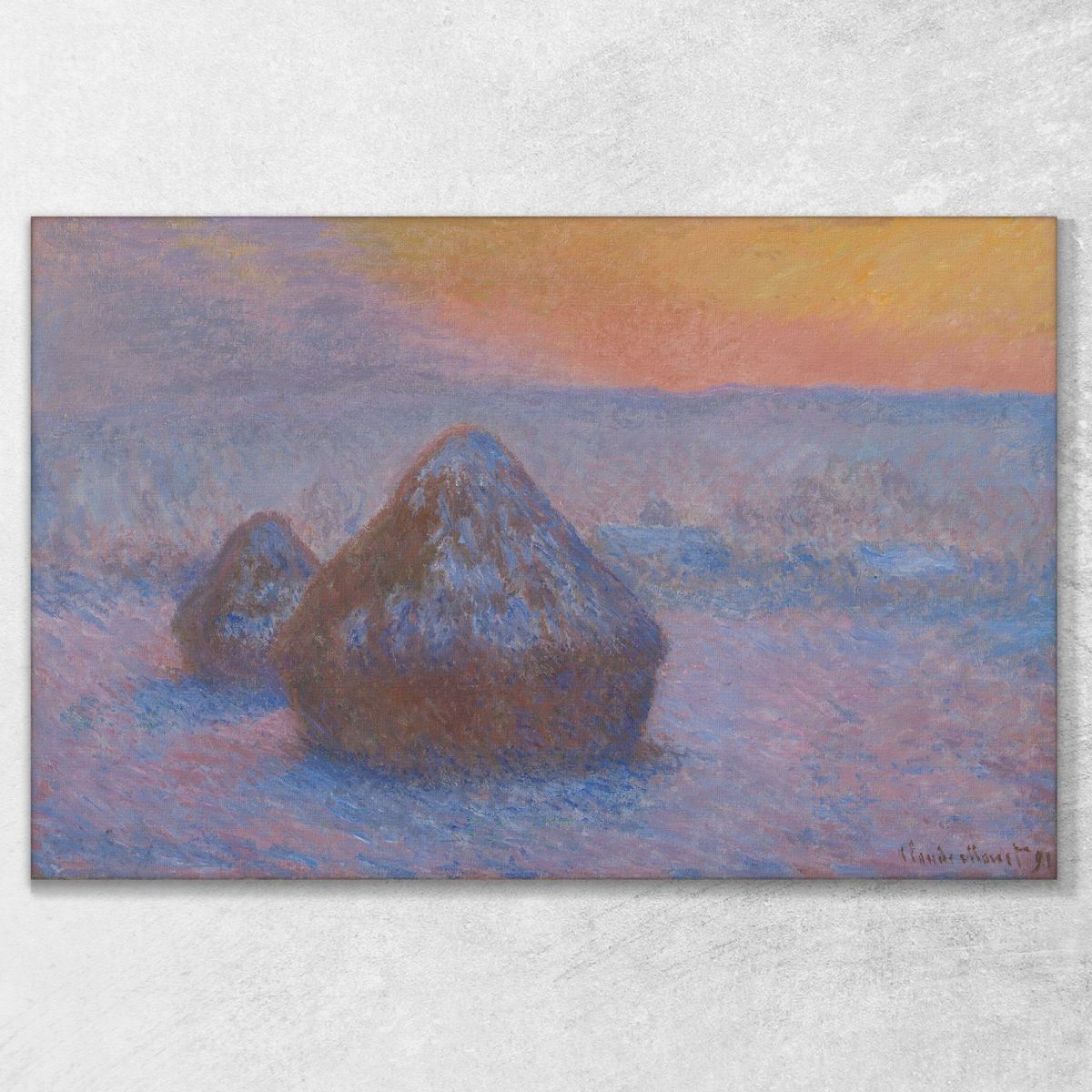 Pile Di Grano Effetto Neve Al Tramonto Claude Monet mnt313 quadro stampa su tela