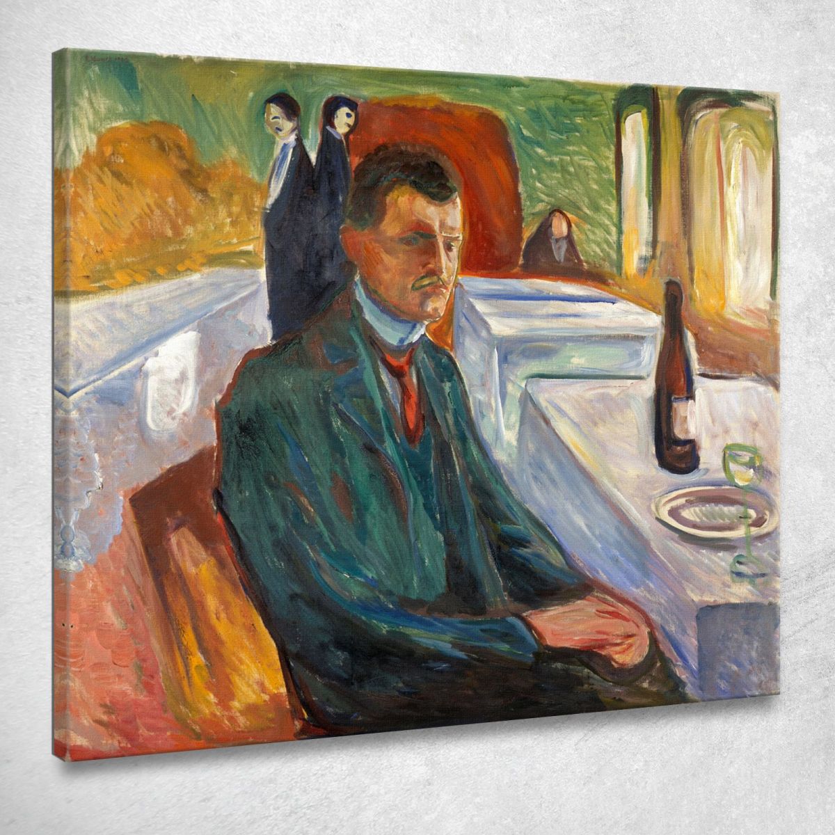 Autoritratto Con Bottiglia Di Vino Edvard Munch em36 quadro stampa su tela Autoritratto Con Bottiglia Di Vino Edvard Munch em36 quadro stampa su tela