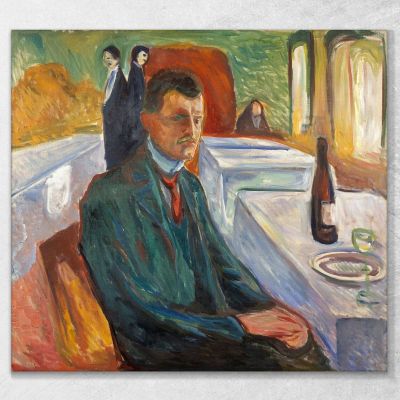 Selbstporträt Mit Einer Flasche Wein Edvard Munch, em36 drucken auf leinwand